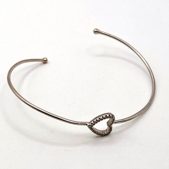Dainty 925 Cubic Zirconia Heart Cuff Bangle Bracelet - Picture 4 of 8